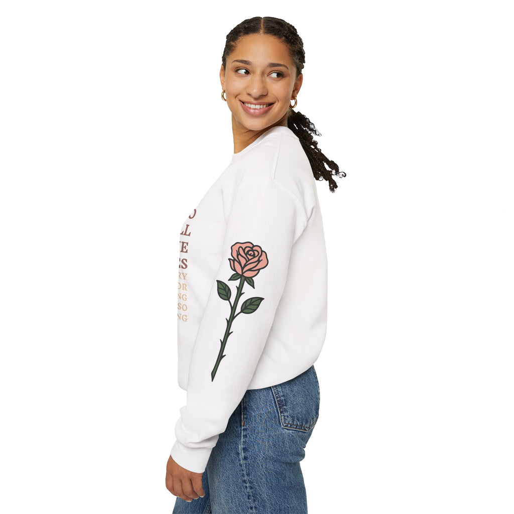 Skeleton & Roses Crewneck Sweatshirt — "Sorry I Stopped to Smell the Roses" Graphic