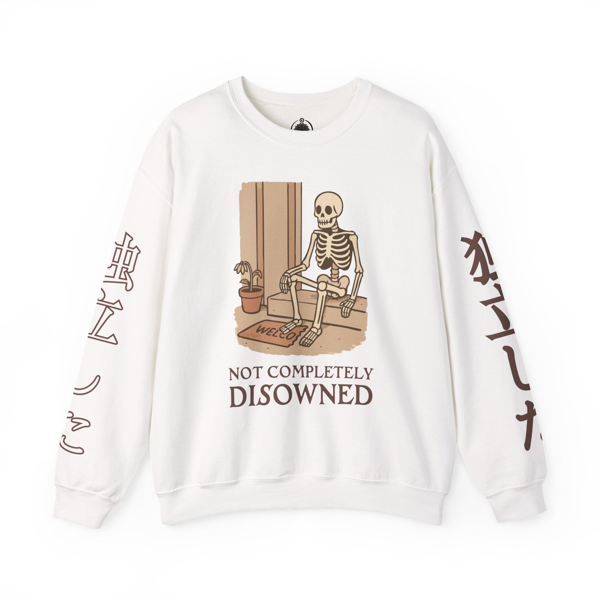 Crewneck Sweatshirt — 'Not Completely Disowned' Skeleton Illustration