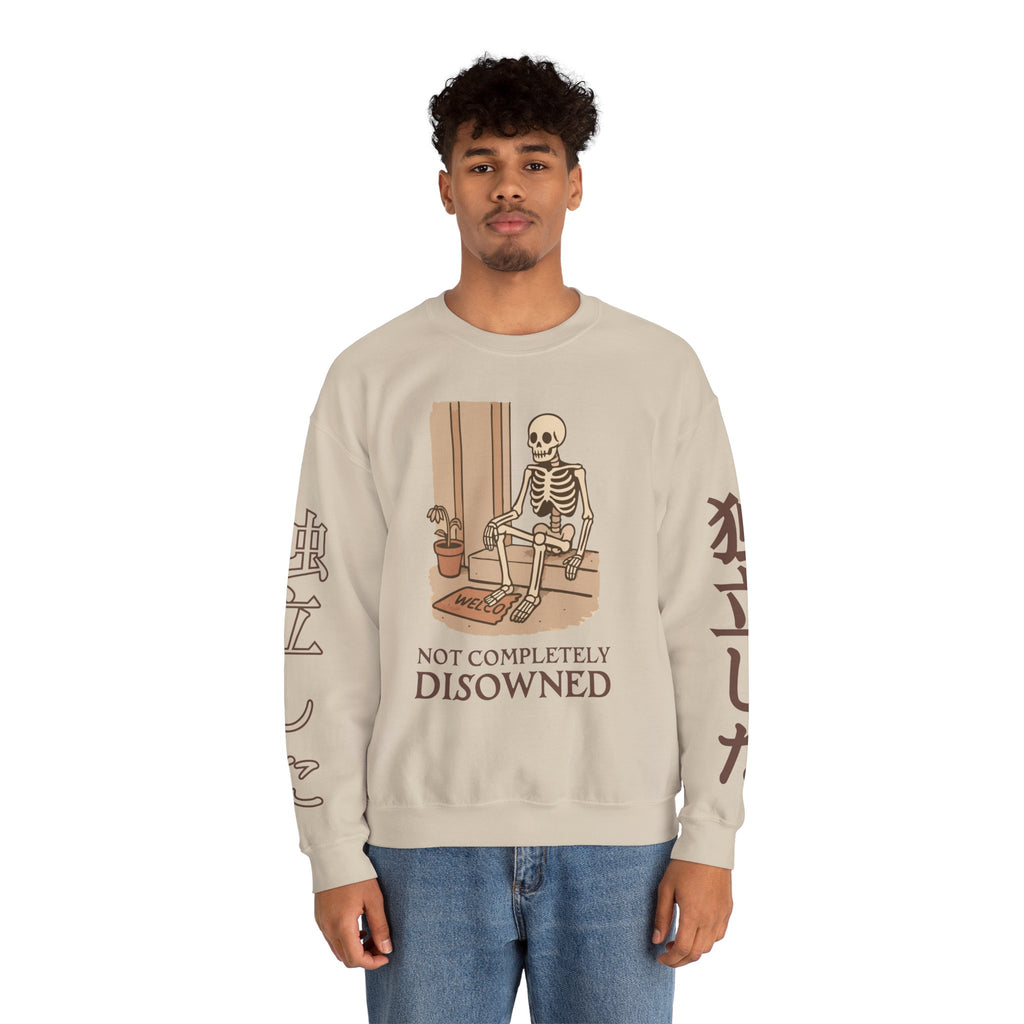 Crewneck Sweatshirt — 'Not Completely Disowned' Skeleton Illustration