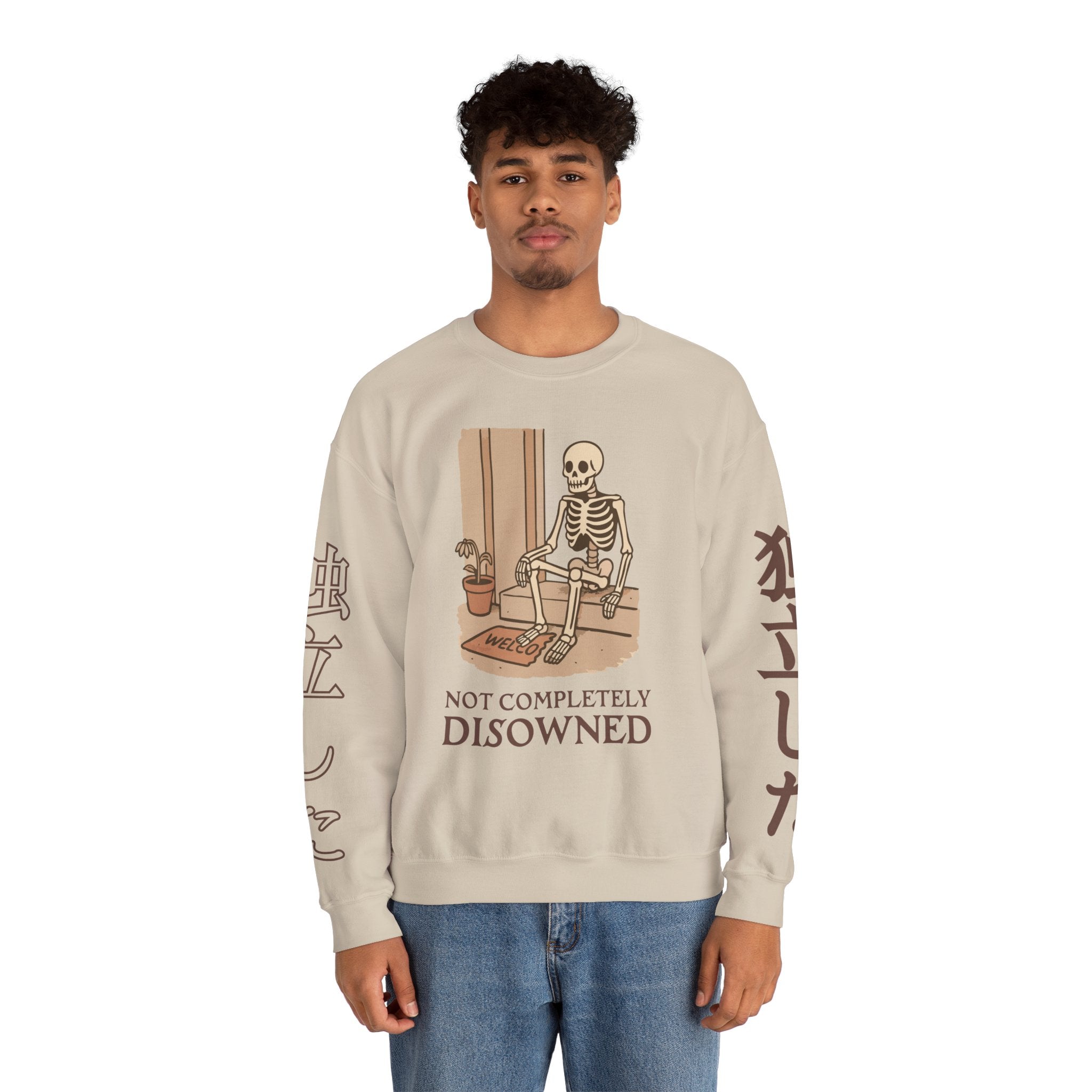 Crewneck Sweatshirt — 'Not Completely Disowned' Skeleton Illustration