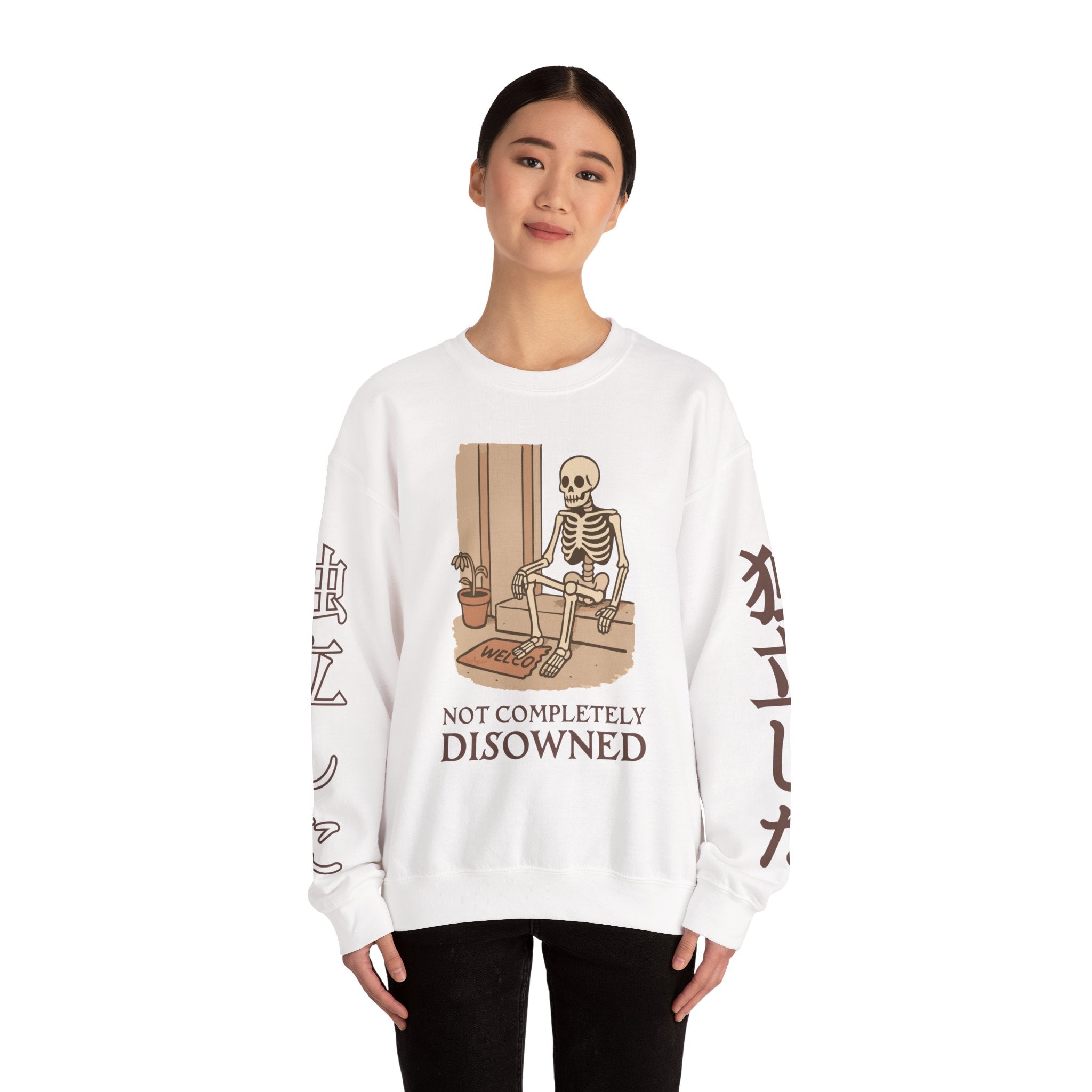 Crewneck Sweatshirt — 'Not Completely Disowned' Skeleton Illustration