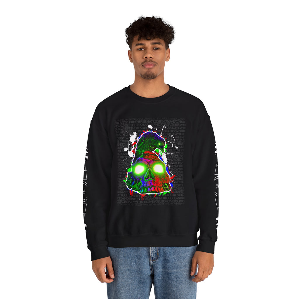 "Poe's Rose" Psychedelic Neon Skull Crewneck Sweatshirt — Trippy Glowing Skull Graphic