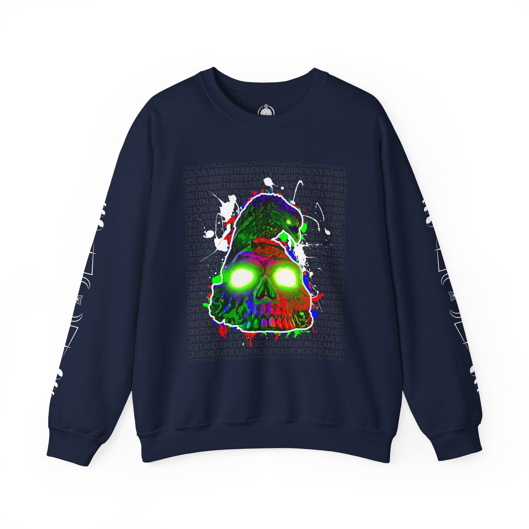 "Poe's Rose" Psychedelic Neon Skull Crewneck Sweatshirt — Trippy Glowing Skull Graphic