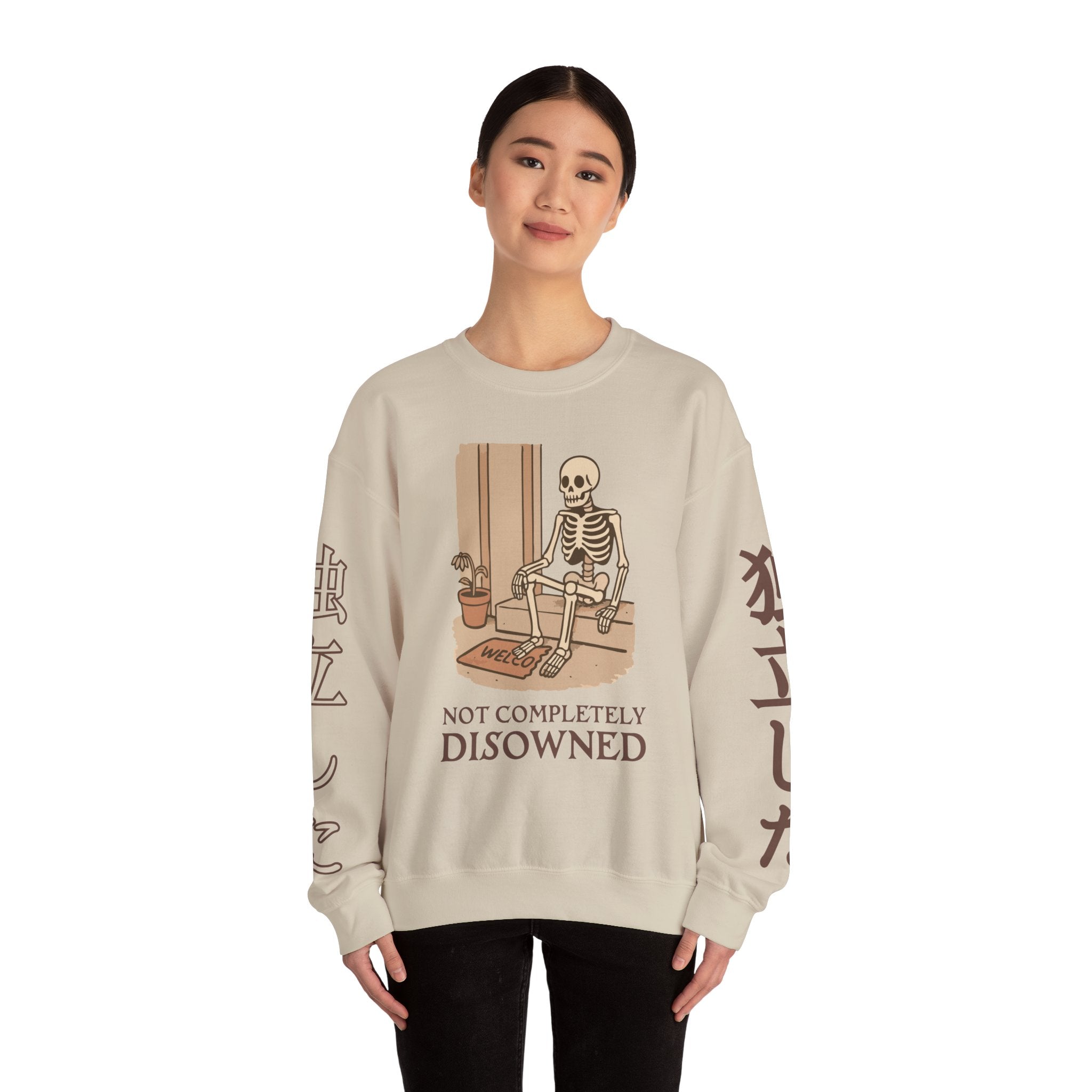 Crewneck Sweatshirt — 'Not Completely Disowned' Skeleton Illustration