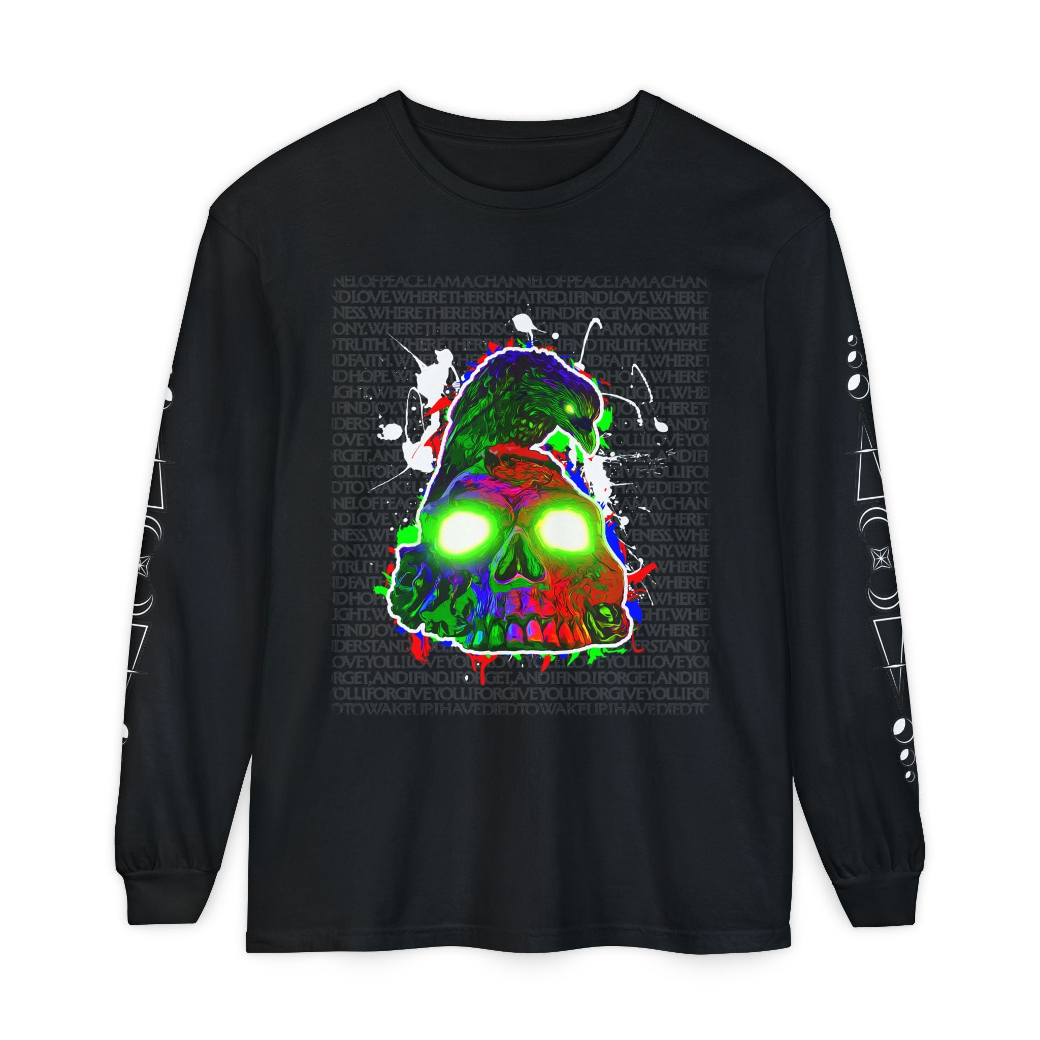 "Poe's Rose" Neon Skull Long Sleeve Tee — Glowing Grunge Graphic Shirt