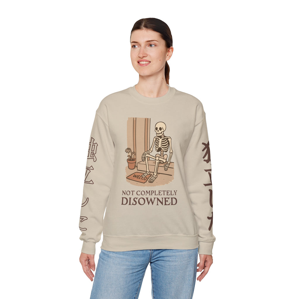 Crewneck Sweatshirt — 'Not Completely Disowned' Skeleton Illustration