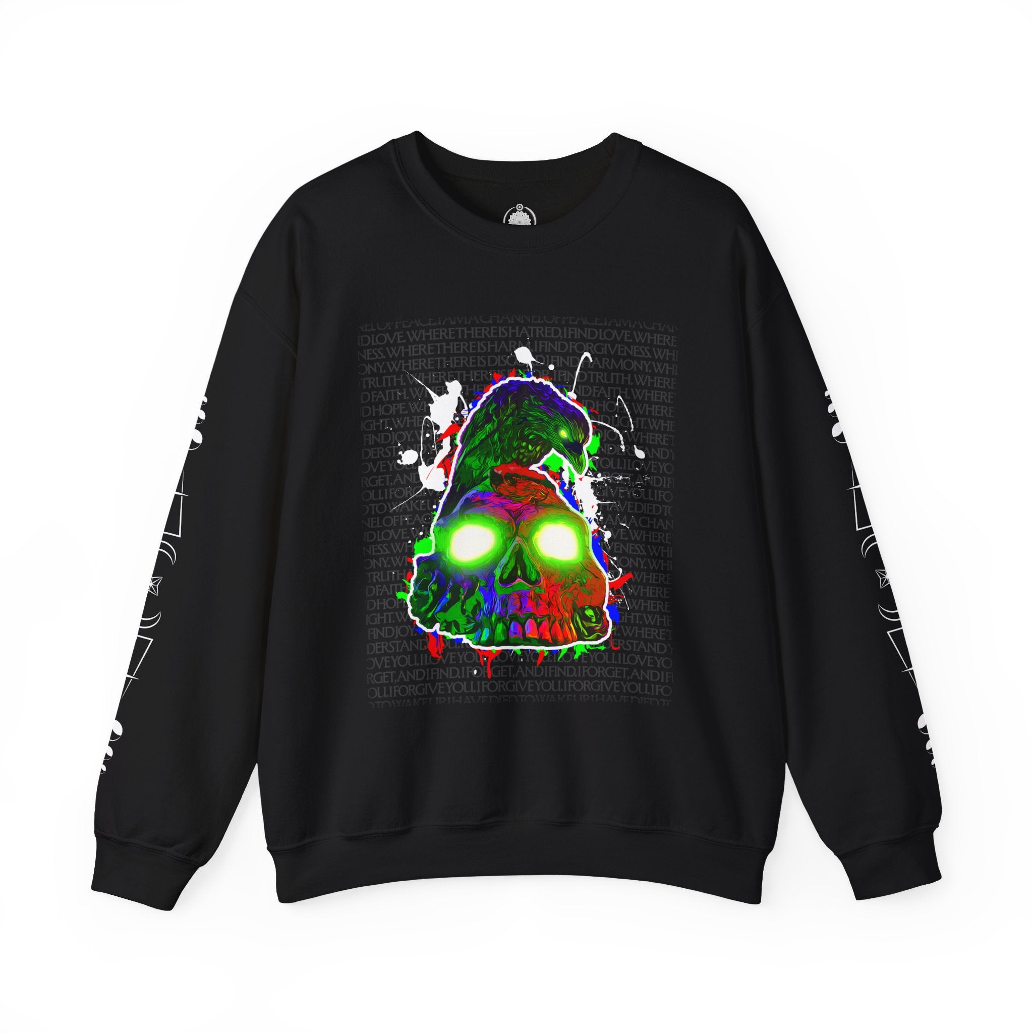 "Poe's Rose" Psychedelic Neon Skull Crewneck Sweatshirt — Trippy Glowing Skull Graphic