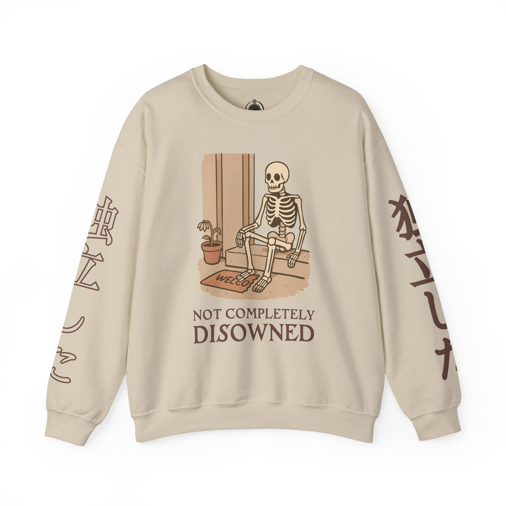 Crewneck Sweatshirt — 'Not Completely Disowned' Skeleton Illustration