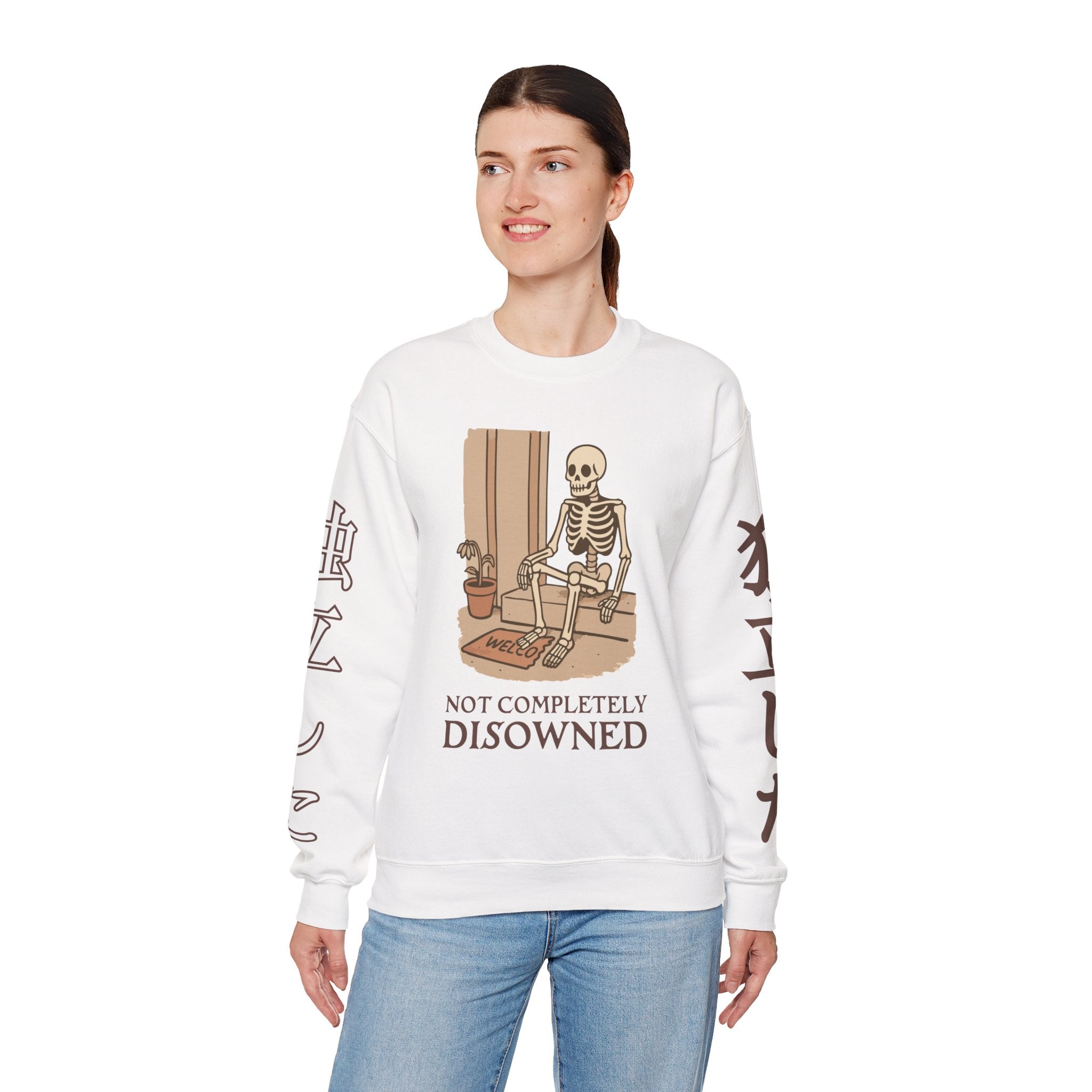 Crewneck Sweatshirt — 'Not Completely Disowned' Skeleton Illustration