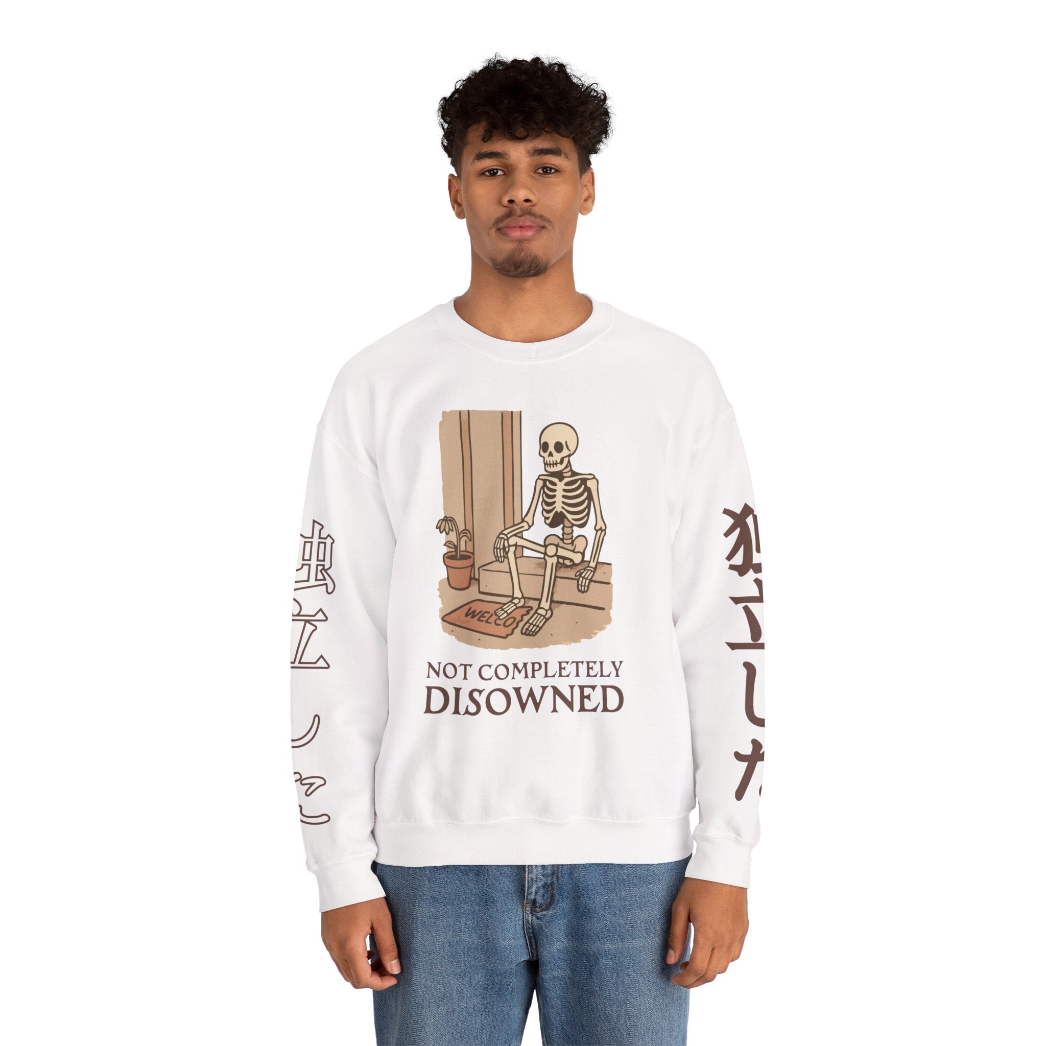 Crewneck Sweatshirt — 'Not Completely Disowned' Skeleton Illustration