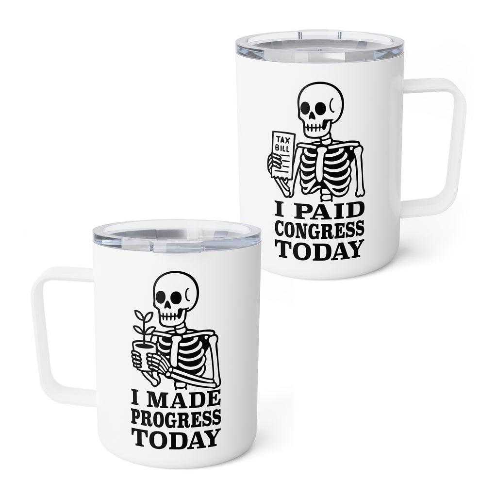 Insulated Coffee Mug — "Progress/Congress" 10oz Travel Tumbler — Flipside Collection