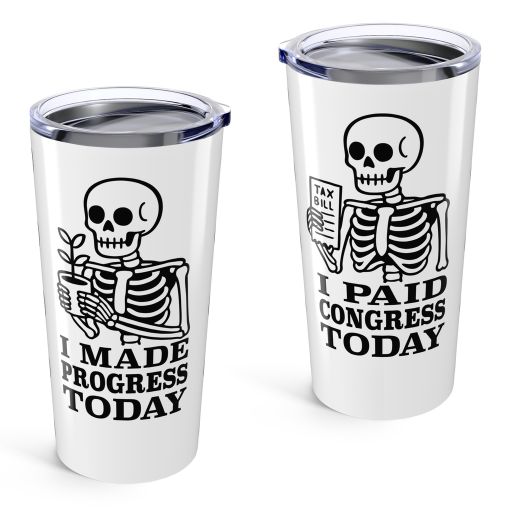 20oz Printed Tumbler — “Progress/Congress” Vintage Skeleton Design — Flipside Collection